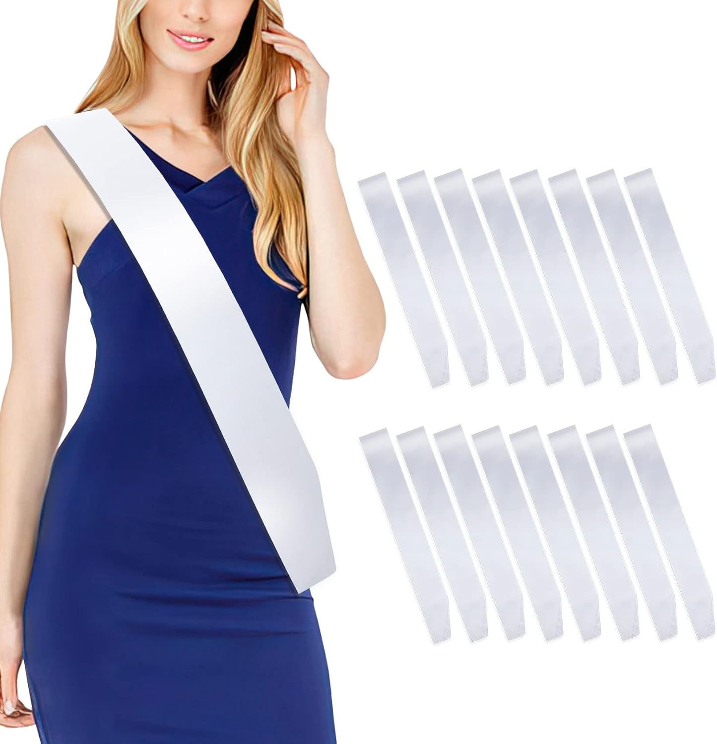 16 Pcs Satin Sash - White Bride To Be Sash, Plain, DIY Sashes For Pageants, Birthdays, Graduation, Hen Party, Homecoming, Custom