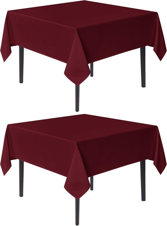 sancua Square Tablecloths 60x60 Inch Burgundy, 2 Pack - Fabric Table Cloth for Square or Round Tables, Washable Polyester Table Cover for Christmas Dinner, Holiday Party, Decorative Display Tables