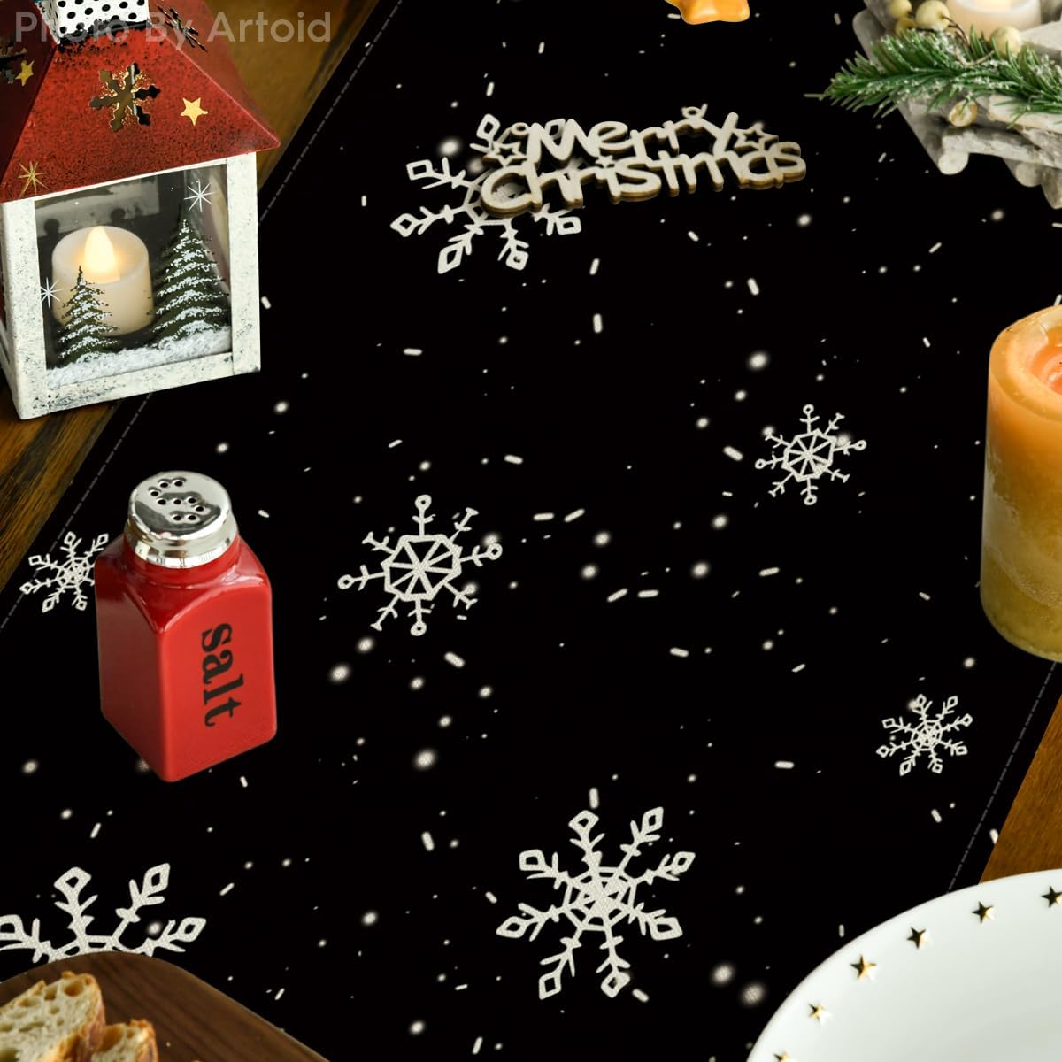 Artoid Mode Black Snowman Snowflake Let it Snow Winter Table Runner, Christmas Kitchen Dining Table Decoration for Home Party Decor 13x120 Inch