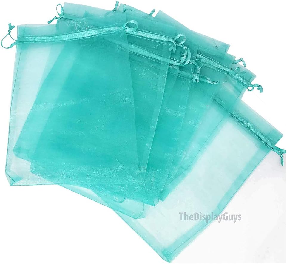 TheDisplayGuys 48-Pack 3x4 Teal Sheer Organza Gift Bags with Drawstring, Jewelry Candy Treat Wedding Party Favors Mesh Pouch
