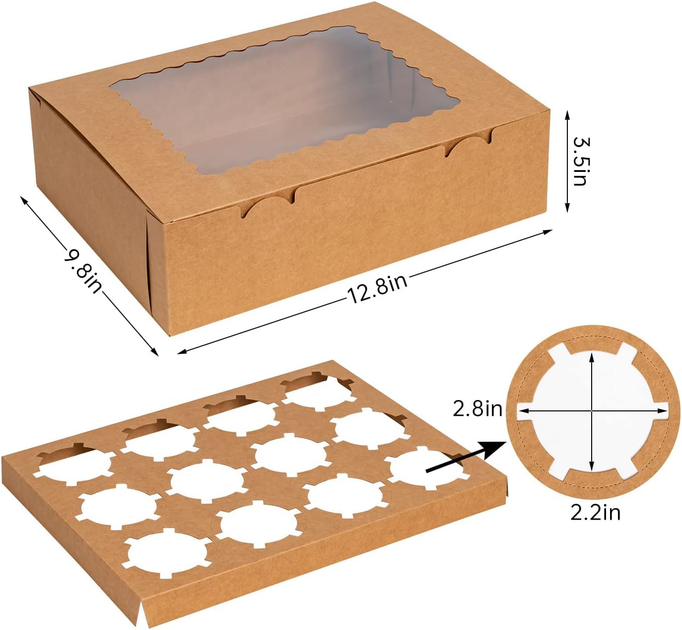 Rarapop 25 Pack Cupcake Boxes Hold 12 Standard Cupcakes, Food Grade Cupcake Holders Bakery Carrier Boxes with Windows and Inserts for Cupcakes, Muffins and Pastries