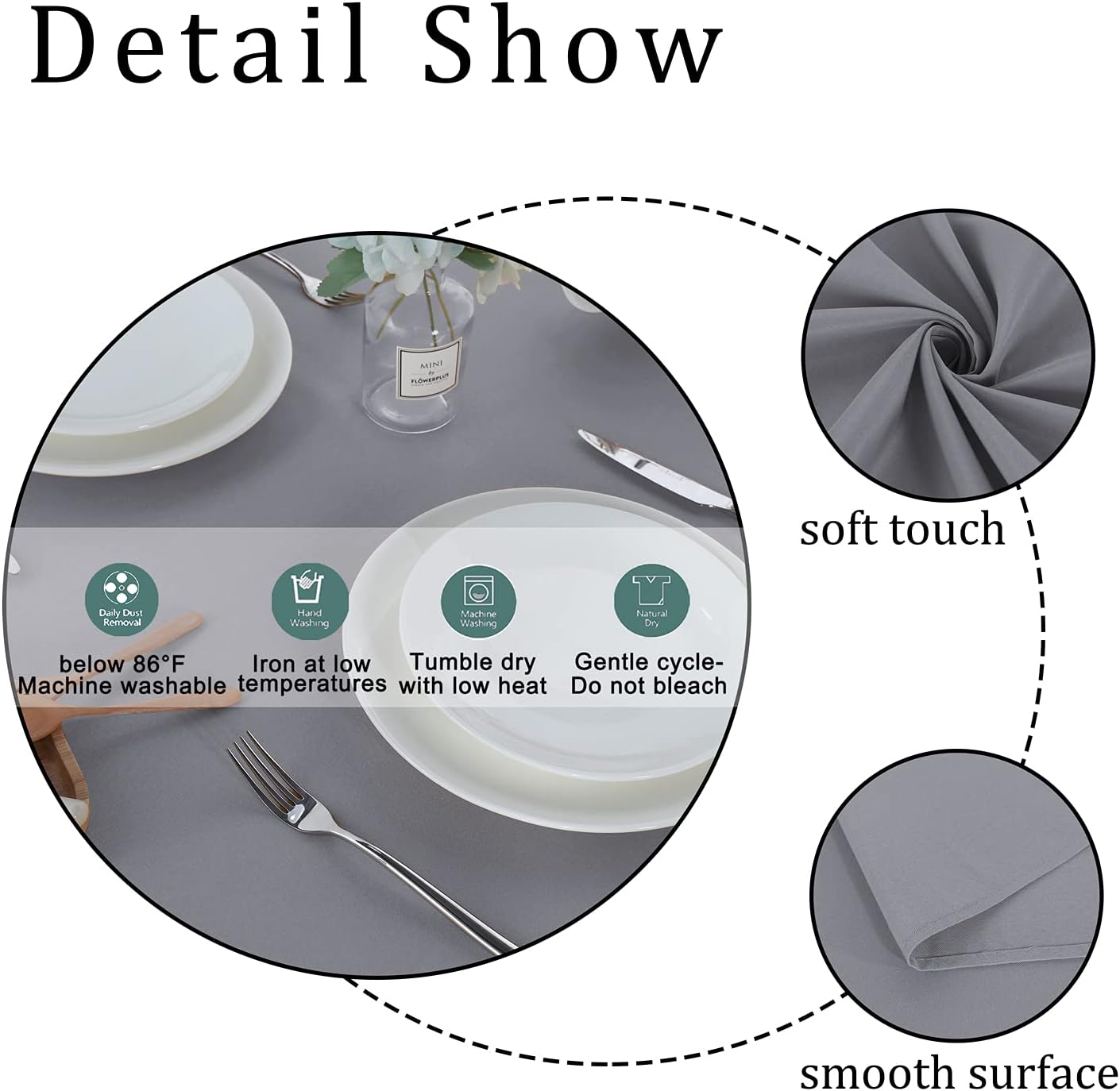 Fitable Rectangle Tablecloth Stain and Wrinkle Resistant Washable Polyester Table Cloth for Buffet Parties and Camping (54x120 inch, Light Grey)