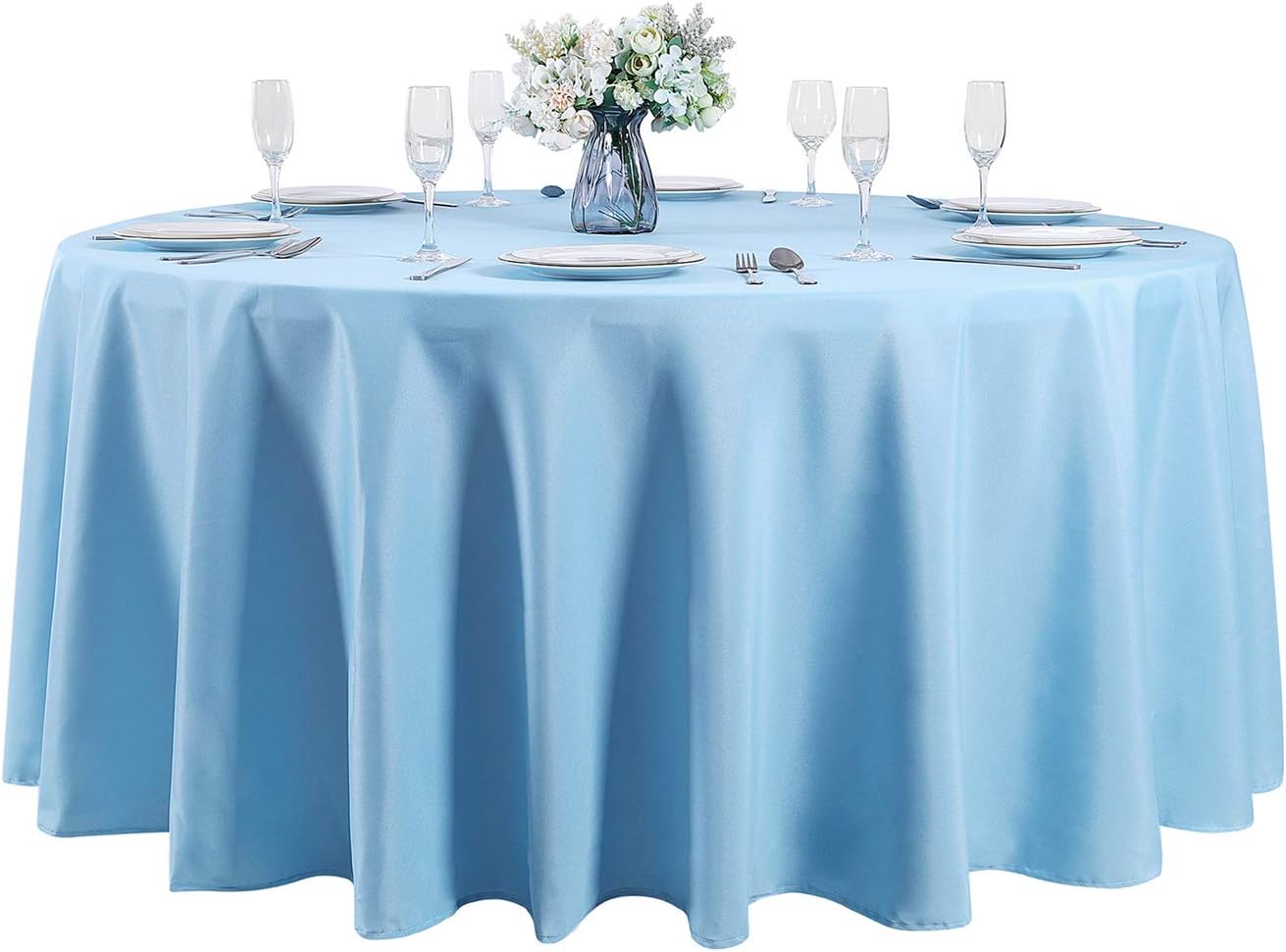 132 inch Round Tablecloth Washable Polyester Table Cloth Decorative Table Cover for Wedding Party Dining Banquet（132 inch,Blue Mist）