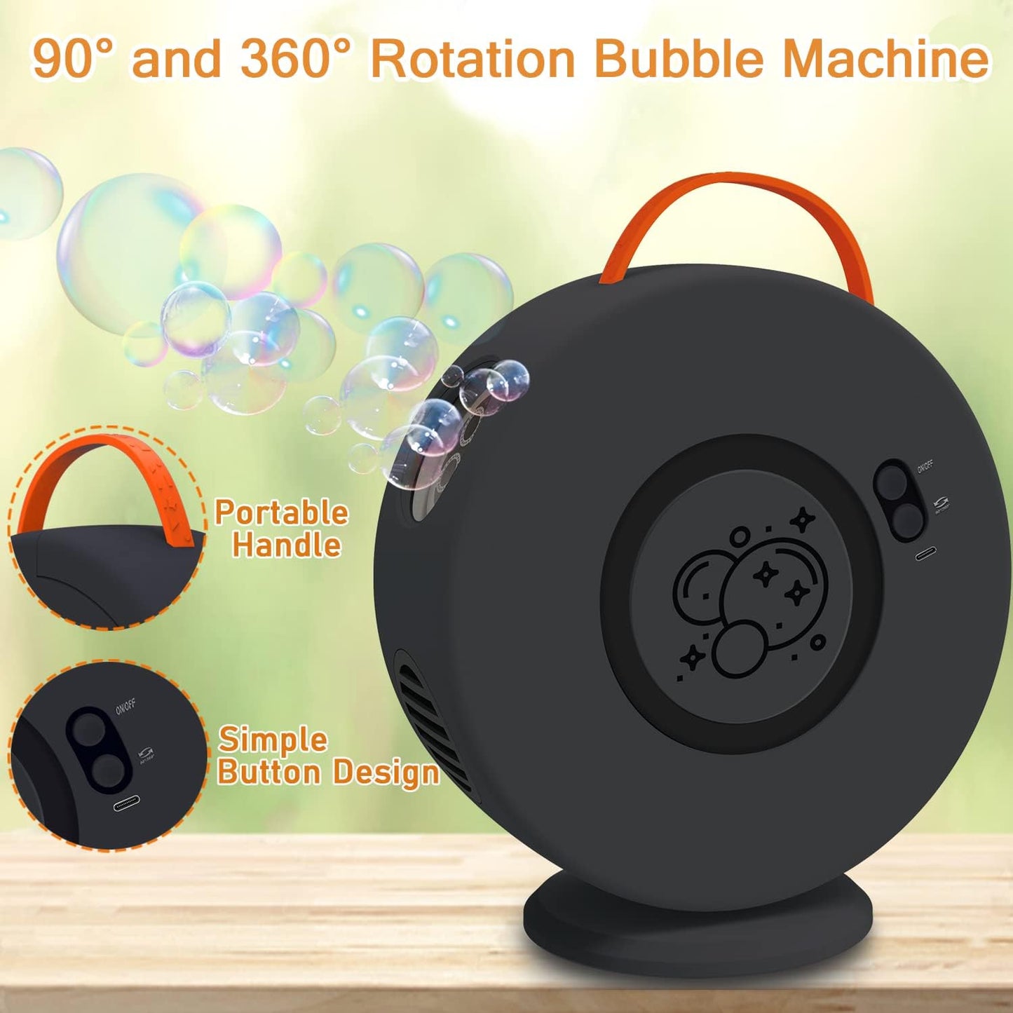 Bubble Machine Automatic Bubble Blower for Kids Toddlers Rechargeable Battery Portable Bubble Maker Electric Bubble Machine Auto Rotating 90°/360° Outdoor Toy for Birthday Party Wedding