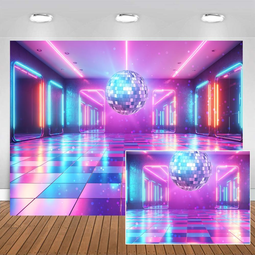 Disco Decorations Backdrop, Retro Glow Party 70s 80s 90s Theme Stage Dance Background Disco Party Decoration, Polyester Banner PartyBackdrop for Birthday Prom Portrait Photo Props 5x3FT