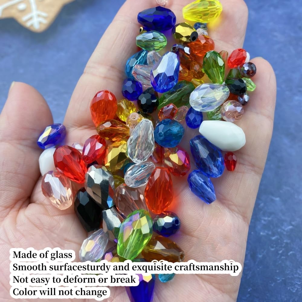100pcs 8x12mm Teardrop Crystal Glass Beads Vertical Hole Faceted Glass Teardrop Spacer Beads for Bracelets Necklace Earring DIY Jewelry Making Craft(Transparent AB)