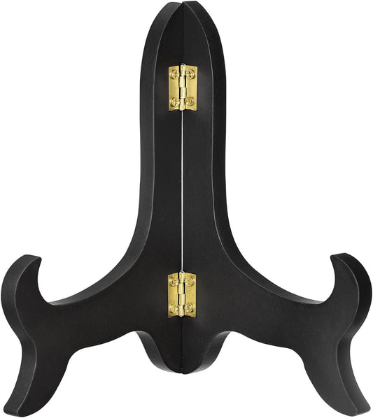 uxcell 6" Easel Plate Holder, Wooden Folding Display Stand Black for Decorative Picture Frame
