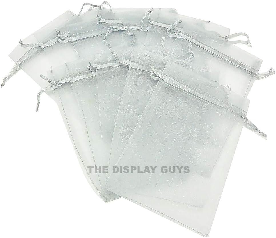 TheDisplayGuys 48-Pack 4x6 Silver Sheer Organza Gift Bags with Drawstring, Jewelry Candy Treat Wedding Party Favors Mesh Pouch