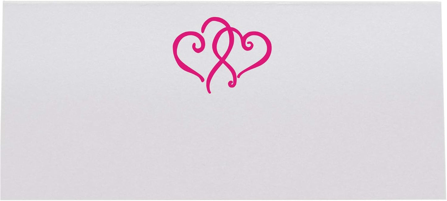 Linked Hearts Place Cards, Fuschia (Choose Color), Set of 150, Pre-cut and Scored - Wedding, Party, Dinner, and Special Events - Made in the USA