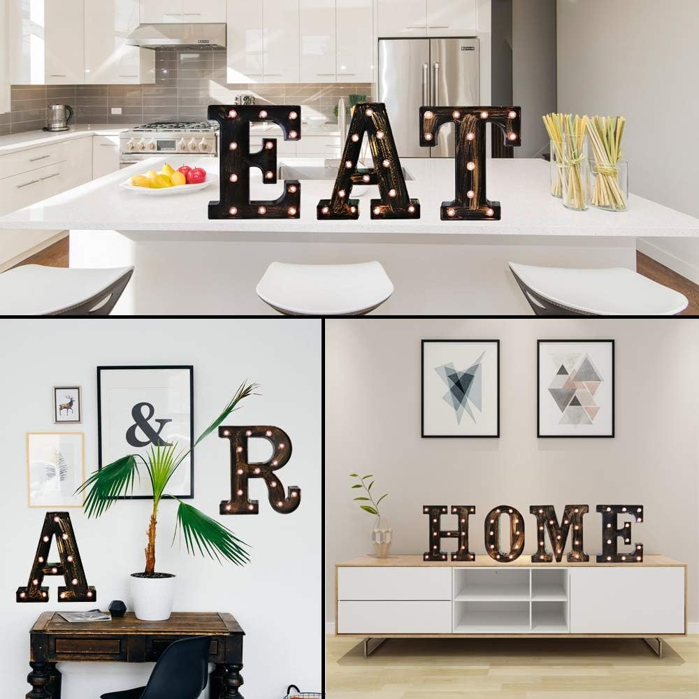 OYCBUZO Golden Black Led Marquee Letter - Industrial, Vintage Style Light Up Alphabet Letter Sign for Cafe Wedding Birthday Party Christmas Lamp Home Bar Initials Decor - H