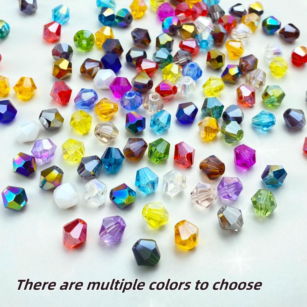250pcs 6mm Bicone Crystal Glass Beads Loose Spacer Beads Faceted Craft Beads for Jewelry Making DIY Necklace Bracelet Earring Wind Chimes Suncatchers Ornamen(Silver Champagne AB)