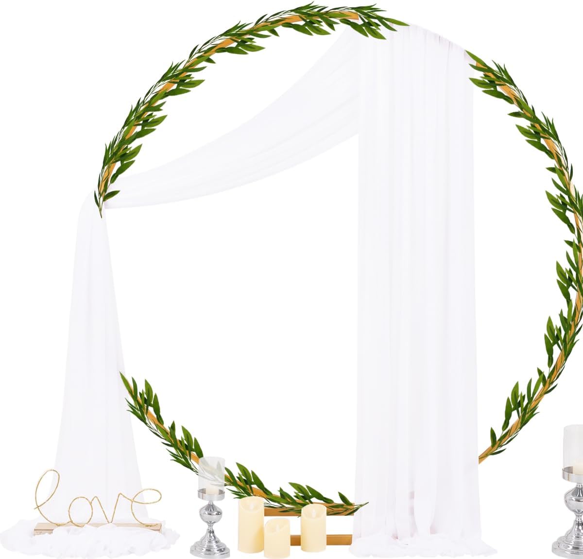 Socomi White Sheer Wedding Arch Draping Fabric 29" x 20Ft 4 Panels Outdoor Curtain Drapes Extra Long for Bridal Baby Shower Ceremony Birthday Party Decor