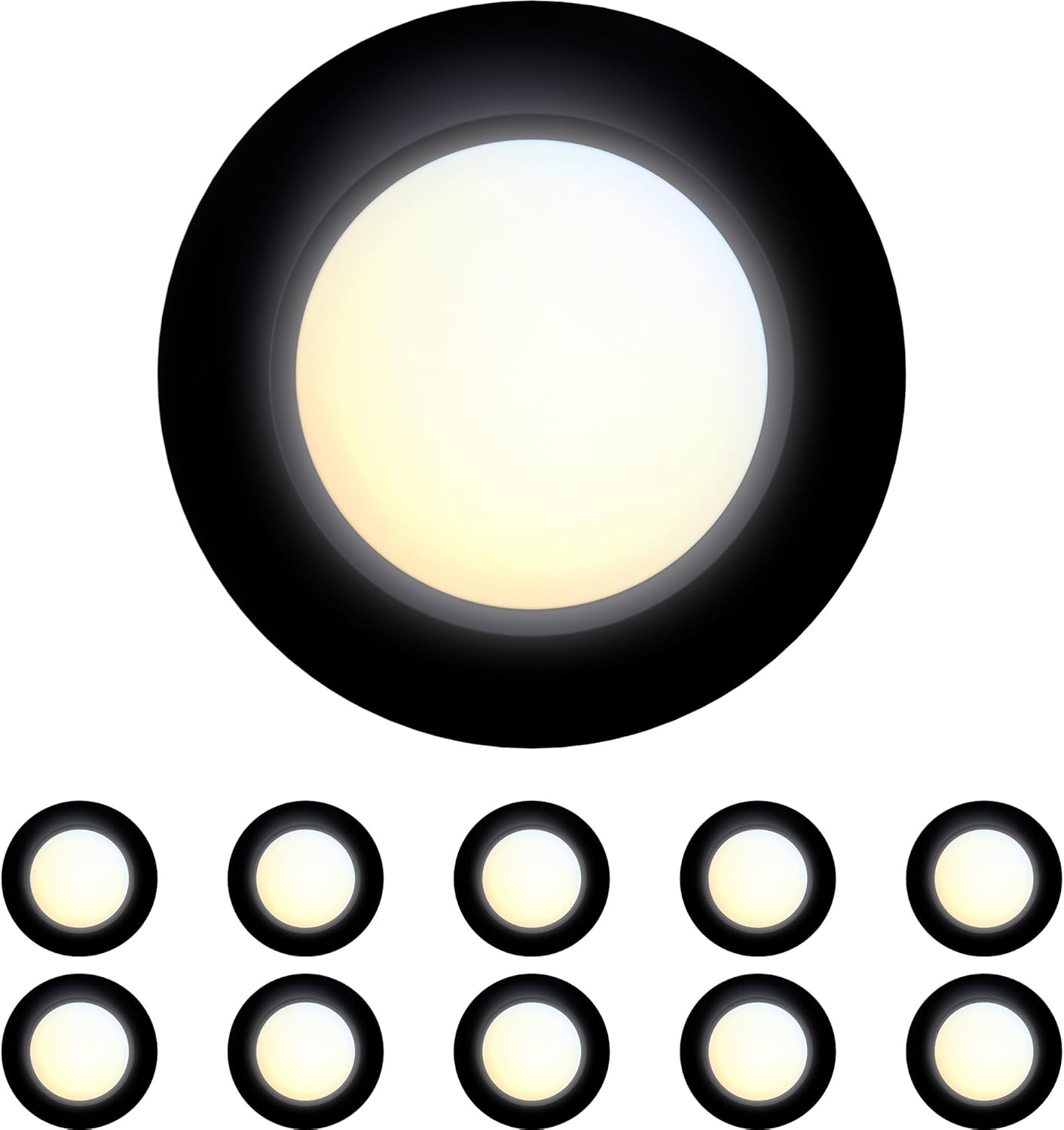 10 Packs 4 Inch Black LED Low Profile Recessed & Surface Mount Disk Light, Round, 10W, 600 Lumens, 5CCT Field Selectable, CRI80, DOB Design, Dimmable, ETL Listed