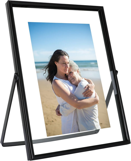 Black Floating Frame (6"x8", Vertical), For Picture 5x7, 4x6, 3x5, Tabletop Shelf Photo Frame, Classy Gift For Anniversary, Wedding, or Birthday