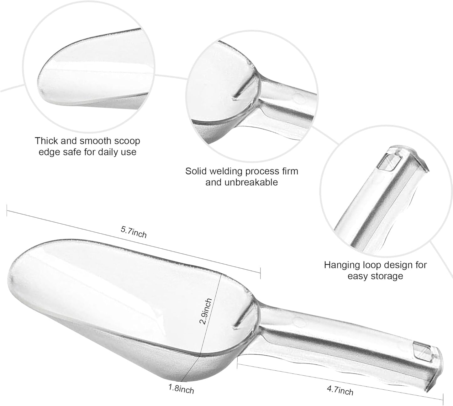 3PCS Clear Plastic Ice Scoop, 12 ounces Alec Ice Scoop, Kitchen Scoop for Ice Bucket Ice, Popcorn, Coffee Beans, Flour (12 oz.)