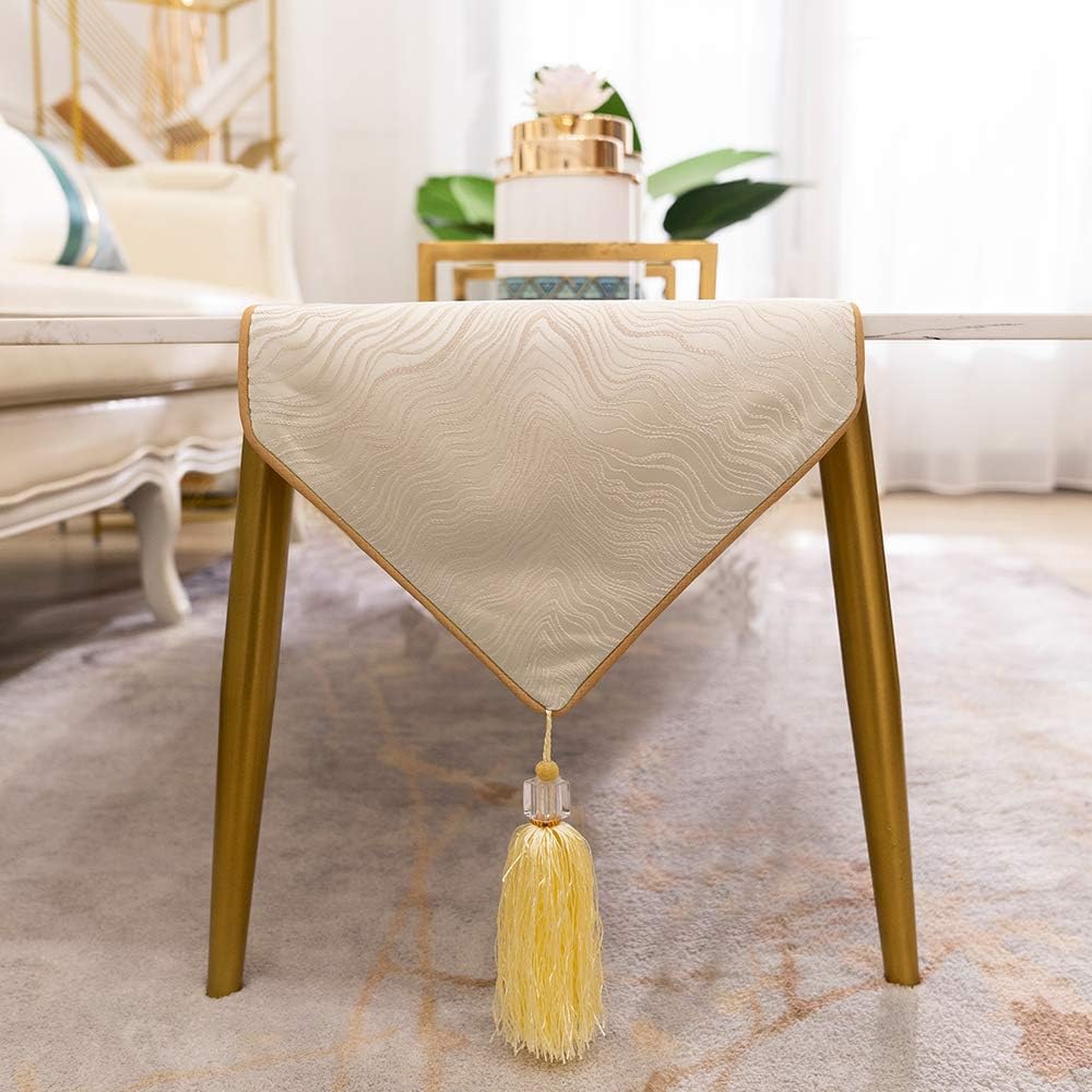 Avigers 12 x 78 Inch Decorative Luxury Abstract Striped Beige Table Runners with Tassels for Home Living Room Bedroom Art Decor Wedding