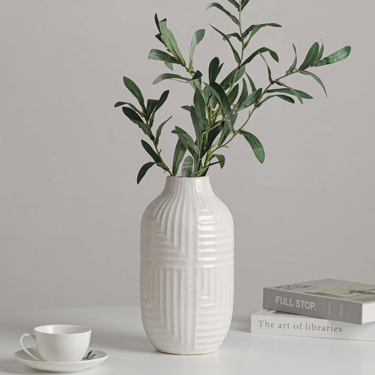 hjn White Ceramic Vase for Home Decor - Modern Vases for Living Room/Bookshelf/Mantel - 10.6" H