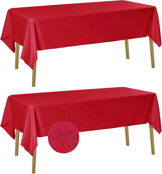 Fokitut 2 Pack Waterproof Rectangle Tablecloth, 60x84 Inch, Stain Resistant and Wrinkle Polyester Table Cloth, Fabric Table Cover for Kitchen Dining, Wedding, Party, Holiday Dinner-Red