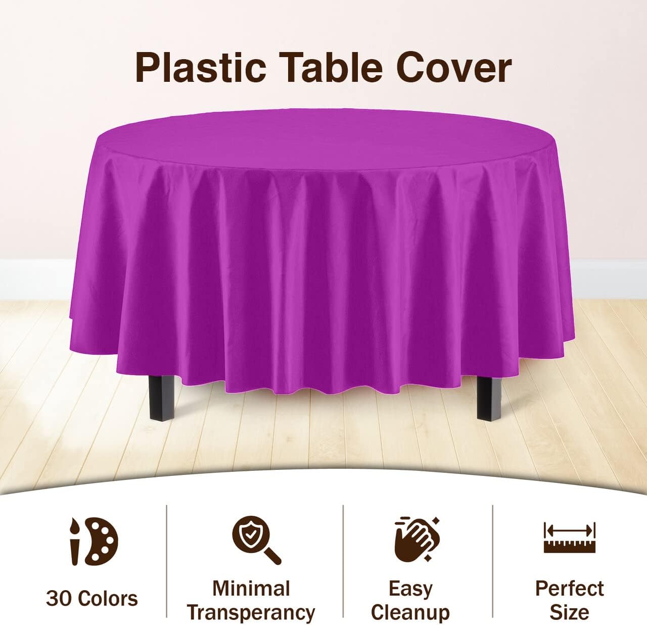 Exquisite 12-Pack Premium Plastic Tablecloth 84in. Round Table Cover - Magenta