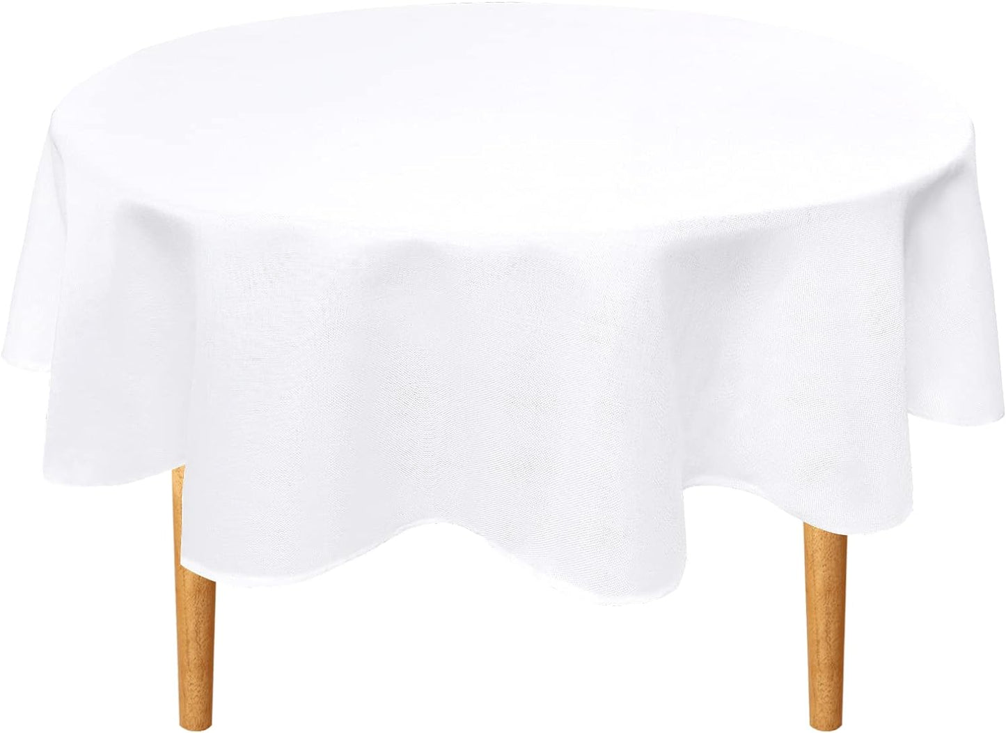 Hiasan Round Linen Table Cover 80 Inch - Wrinkle and Stain Resistant Washable Polyester Fabric Table Cloth for Dining Room Kitchen Party, White