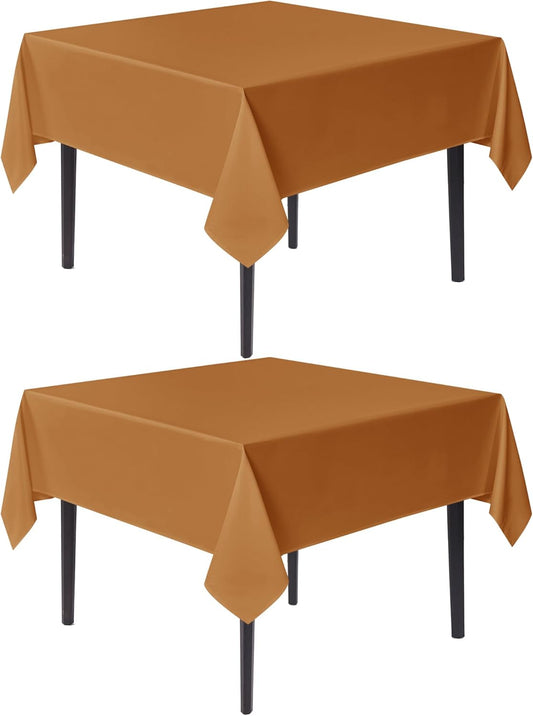sancua Thanksgiving Square Tablecloths 60x60 Inch Bronze, 2 Pack - Fabric Fall Table Cloth for Square or Round Tables, Washable Polyester Table Cover for Dinner, Holiday Party, Display Tables