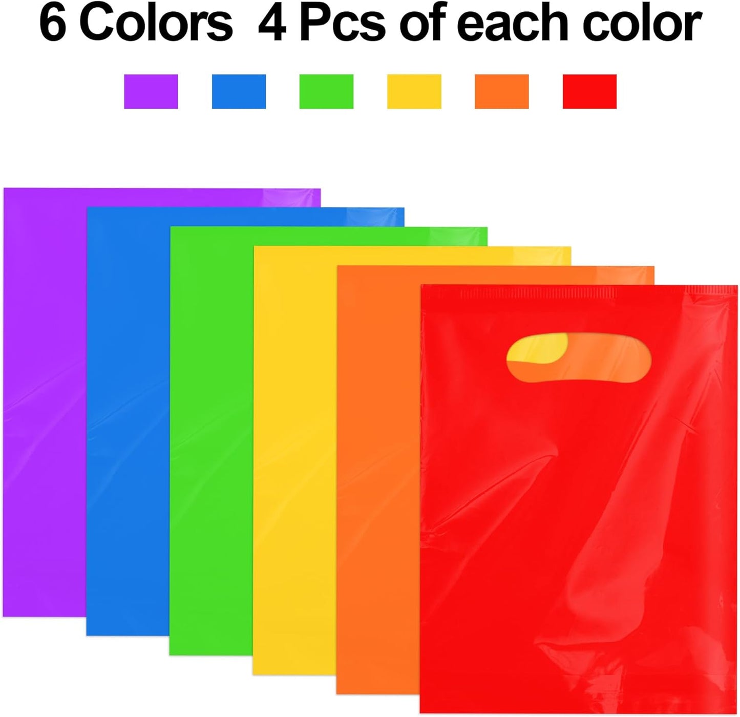 24 PCS Plastic Party Favor Small Gift Bags, 6"x8" Goodie Bags for Kids, Candy Treat Pouches Bulk with Handle for Kids' Birthday Party, Thanksgiving, Christmas, Halloween, 6 Colors