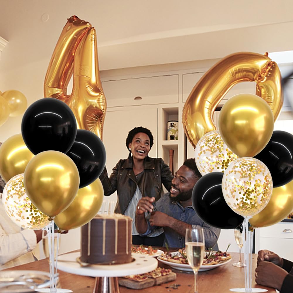 TONIFUL 4 Set Black Gold Balloon Centerpieces for Table,Balloon Stand Kit for Black Gold Party Decor 40th 50th 60th 70th Birthday Decorations Halloween Anniversary Graduation Decorations 2025