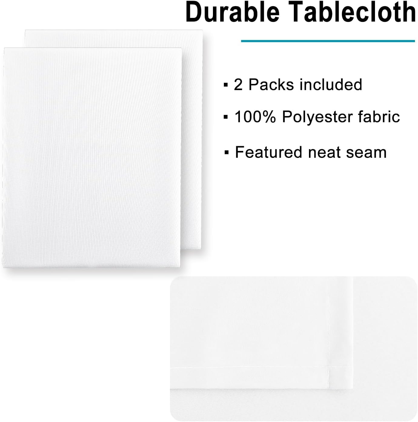 Hiasan 2 Pieces White Rectangle Tablecloth - Waterproof and Spillproof Restaurant Washable Polyester Table Cloth for Dining Room, 54 x 120 Inch