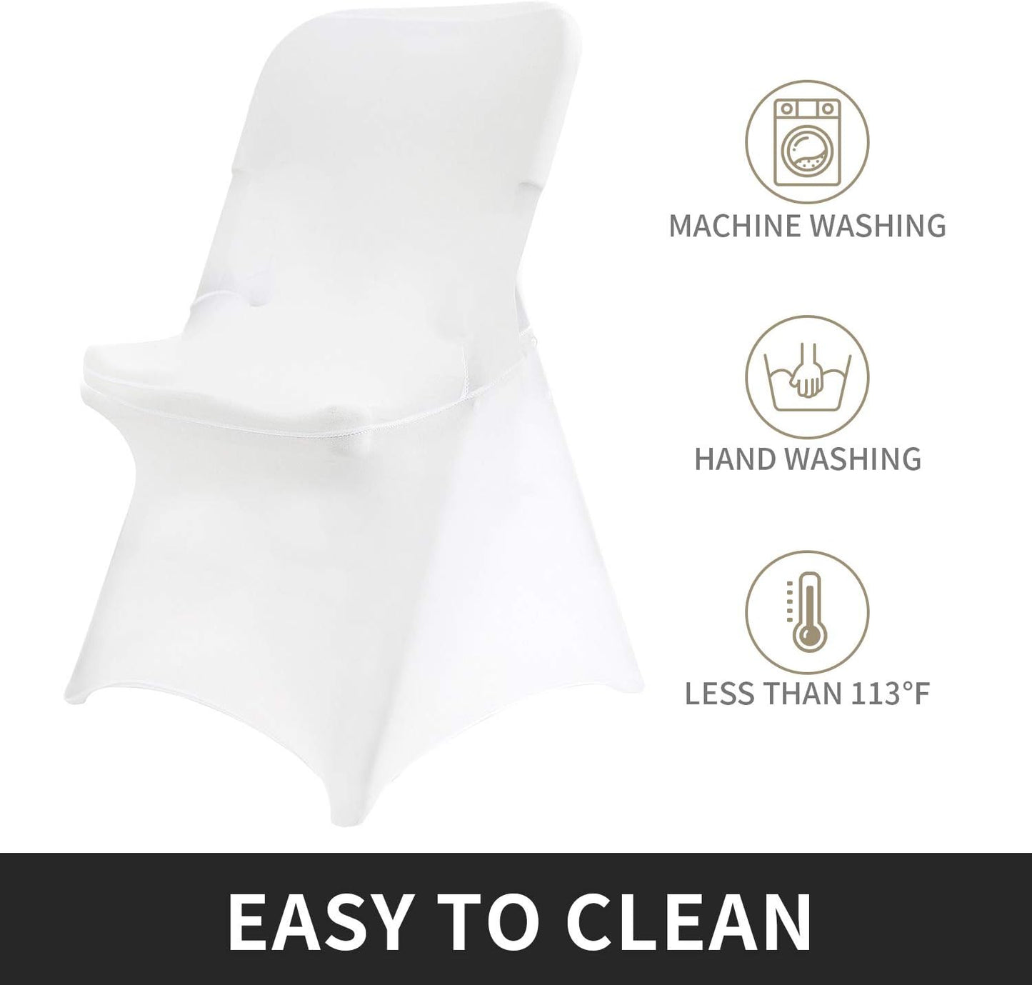 Peomeise Stretch Spandex Folding Chair Cover for Wedding Party Dining Banquet Event (White,6pcs)