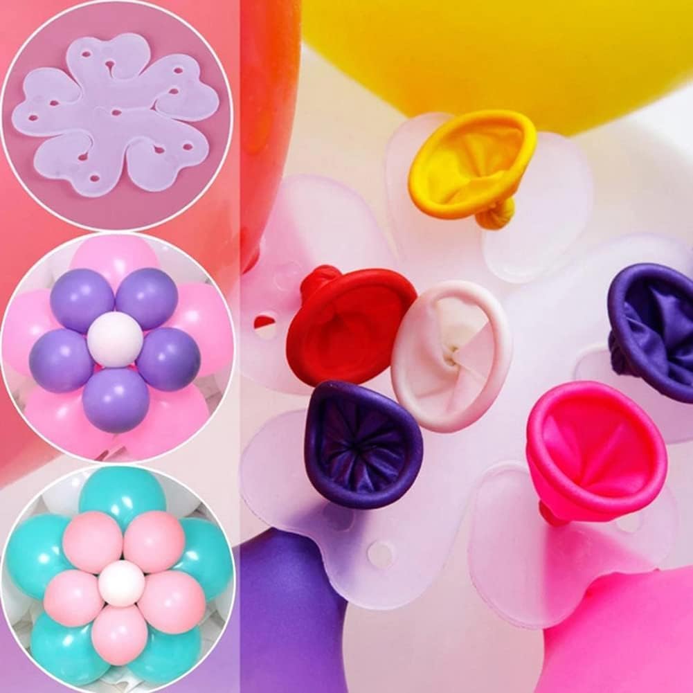 ROYALHOUSE Flower Balloon Clips Flower Shape Balloon Clips Holder 5 Balloon Clip for Party, Wedding, Baby Shower Decorations Reusable Connectors (Clear, Pack of 100)