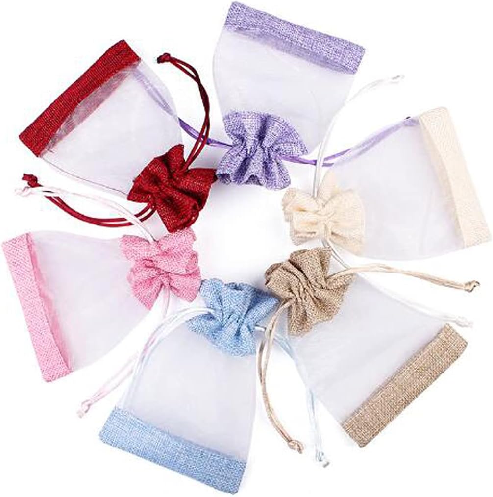 50 Pcs Burlap Bags with Drawstring,3.9"x5.5" Gift Bags Jewelry Pouch Bags for Candy Packing Party Favors Wedding Holiday DIY Craft(Beige)