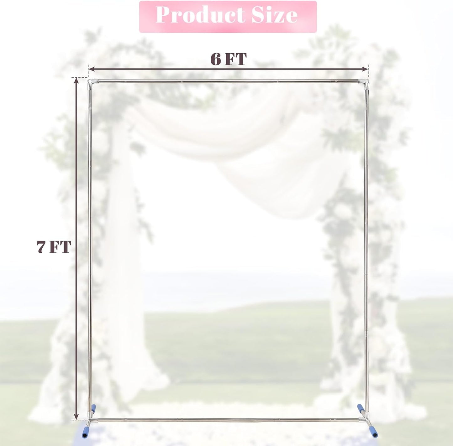 Wedding Arch Backdrop Stand,7x6 FT Metal Arch Backdrop Stand for Ceremony Square Stainless Steel Arched Frame Decoration for Wedding,Birthday,Party,Anniversary,Baby Shower,Garden Decorations