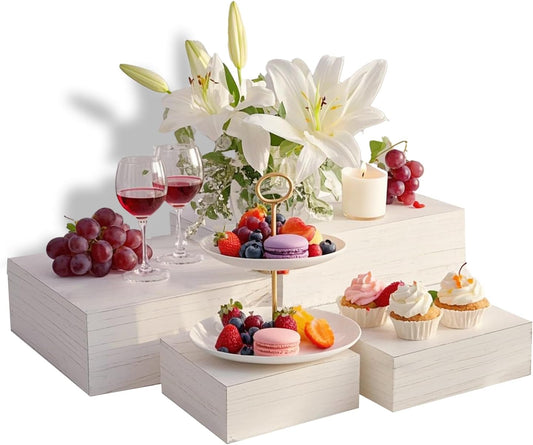 4 Pcs Buffet Risers, Wood Food Riser Dessert Display Stand for Party Wood Cupcake Stands Nesting Box for Display (Vinatge)
