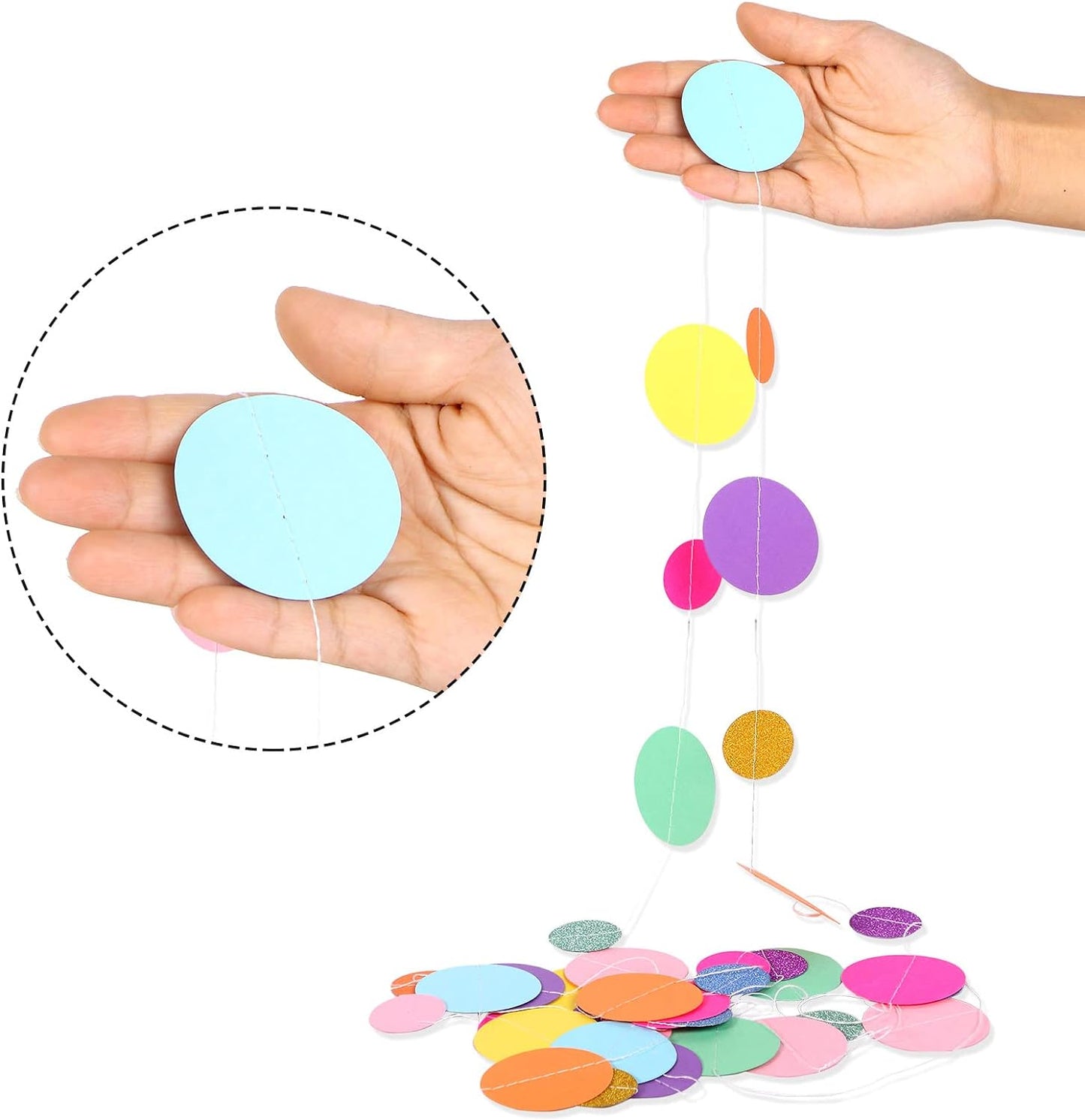 Outus 20 Pieces Colorful Dots Paper Garland Round Glitter Garland Hanging Confetti Streamers Backdrop for Candy Birthday Classroom Halloween Trunk or Treat Car Decoration (Rainbow)