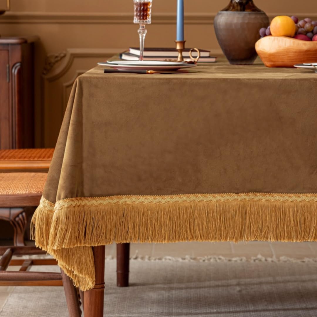 F-CHU Small Square Tablecloth 36 x 36 Inch Velvet Table Cloth Solid Camel Small Round Table Cover for Nightstand End Bedside Table Tabletop Decoration，Camel Tablecloth