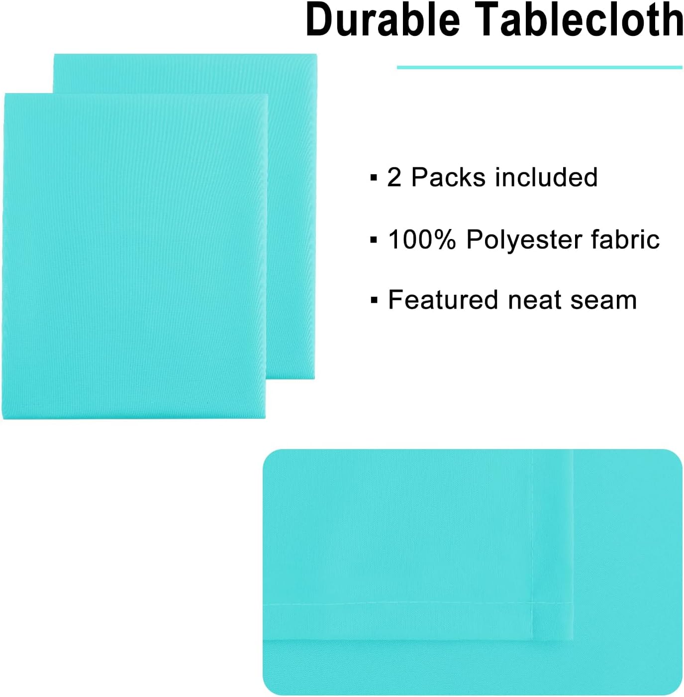 Hiasan 2 Pieces Solid Square Tablecloth - Waterproof and Spillproof Washable Polyester Fabric Table Cloth for Kitchen and Dining Room, Aqua, 60 x 60 Inch