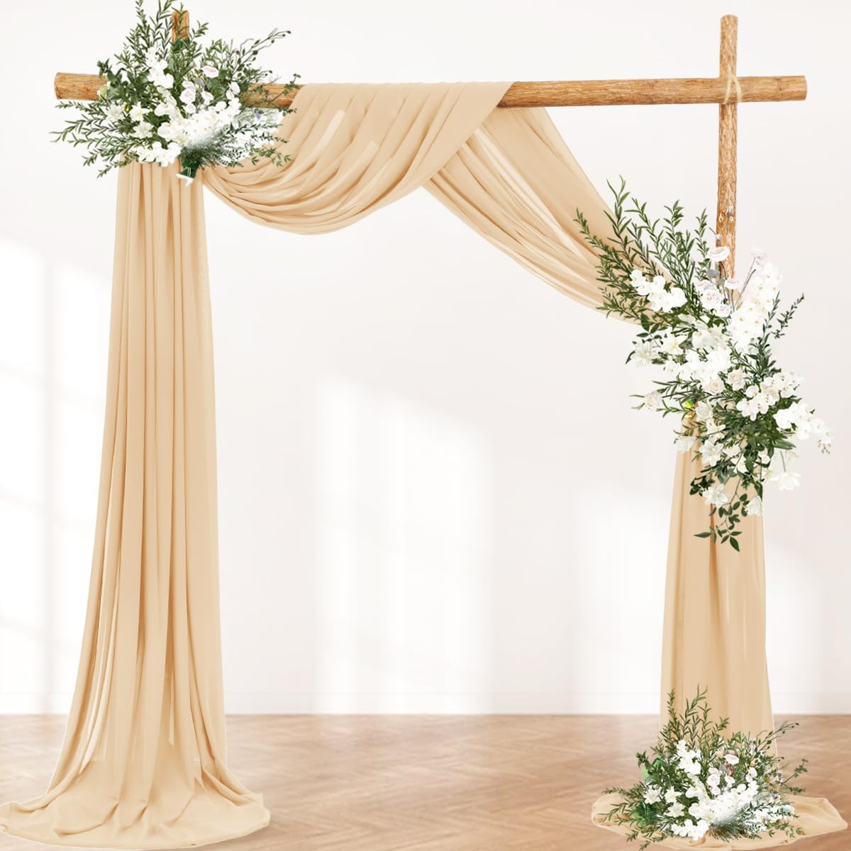 Wedding Arch Draping Fabric 2 Panels 30'' x 18FT Champagne Sheer Chiffon Arch Drapery for Photo Booth Bridal Shower Baby Shower Church Decor Newborn Photography Christening Outdoor Party