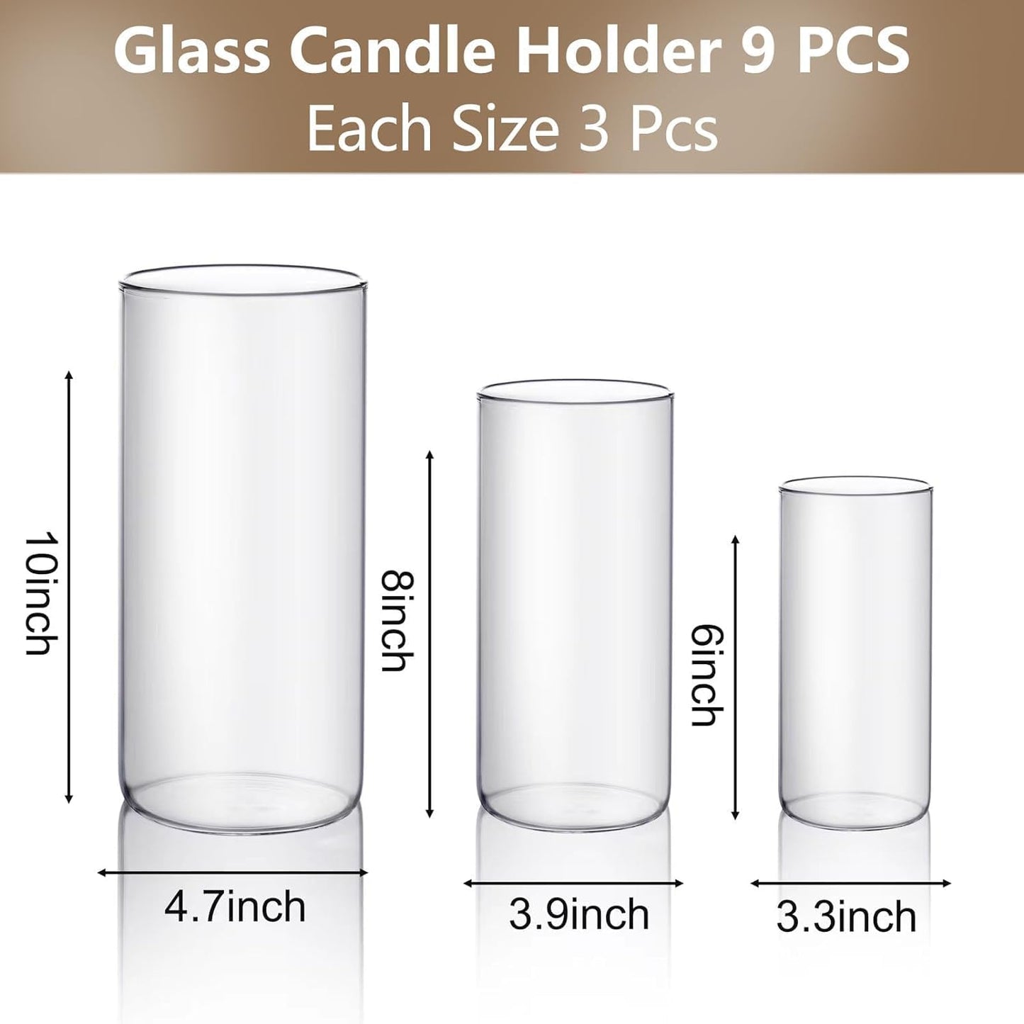 PHOSPHOR 9 PCS Glass Candle Holders for Pillar Candle Clear Glass Cylinder Centerpieces Vases Table Decoration Centerpiece Hurricane Candle Holder Glass