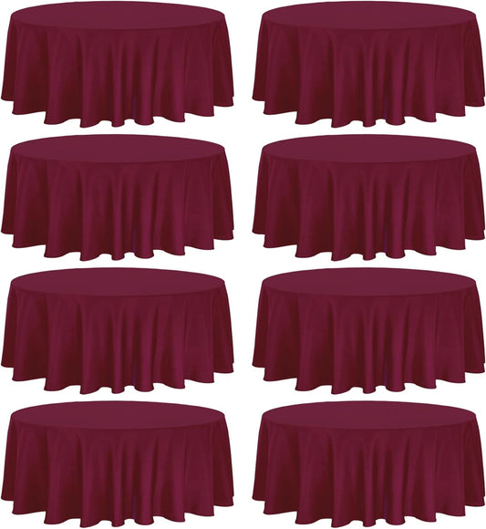8 Pack Premium Round Tablecloth 90 Inch Round Table Covers Bulk Washable Polyester Fabric Round Table Clothes for Wedding Party Reception Banquet Buffet Restaurant (Burgundy, 90 Inch)