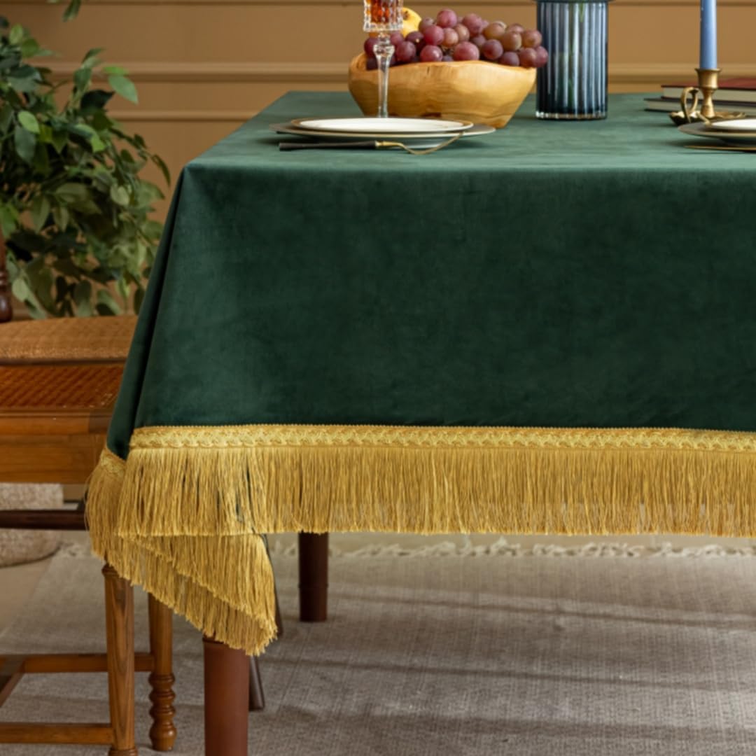 F-CHU Small Square Tablecloth 36 x 36 Inch Velvet Table Cloth Solid Green Small Round Table Cover for Nightstand End Bedside Table Tabletop Decoration，Green Tablecloth