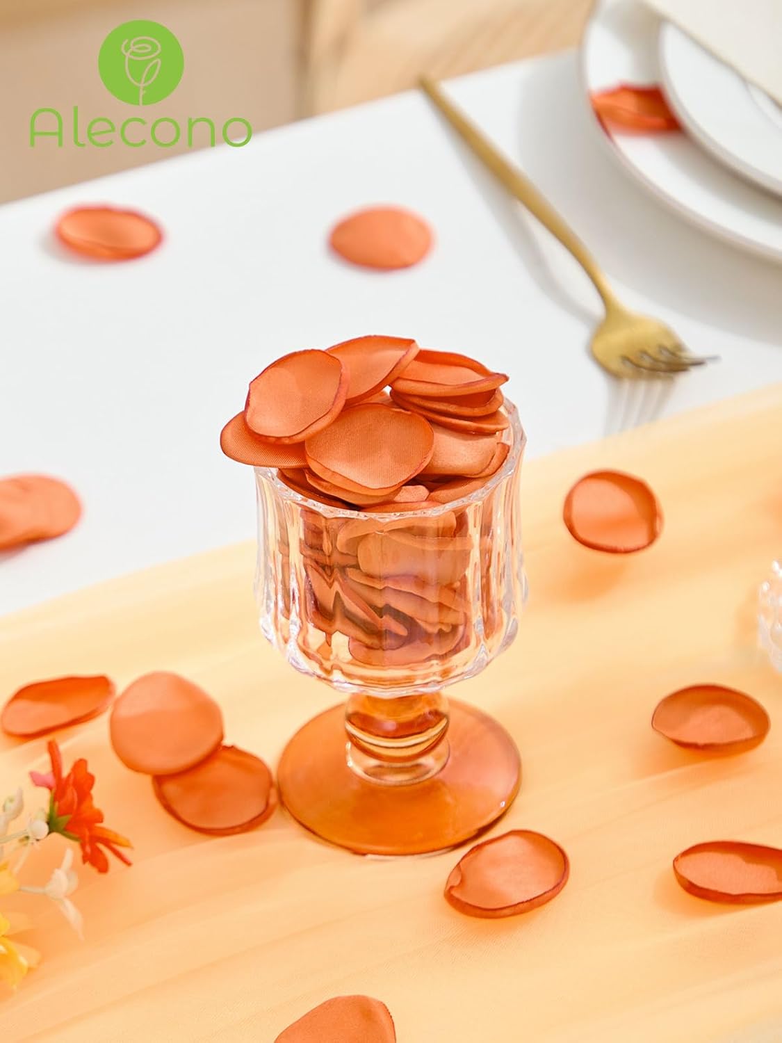 Alecono 600Pcs Silk Rose Petals, Faux Orange Flower Petals for Wedding Proposal Flower Girl Basket, Petals Bulk for Dinner Table Centerpieces Party Romantic Night Decoration