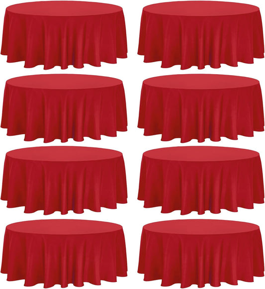 8 Pack Premium Round Tablecloth - 108 Inch Red Table Covers - Bulk Washable Polyester Fabric - Wedding Party Reception Banquet Buffet Restaurant