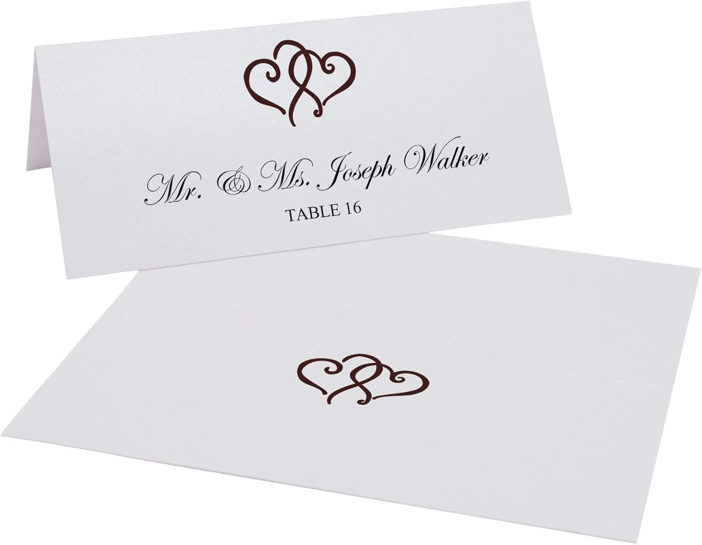 Linked Hearts Printable Place Cards, Chocolate (Choose Color), Set of 60 (10 Sheets), Laser & Inkjet Printers - Wedding, Party, Dinner, and Special Events - Made in the USA