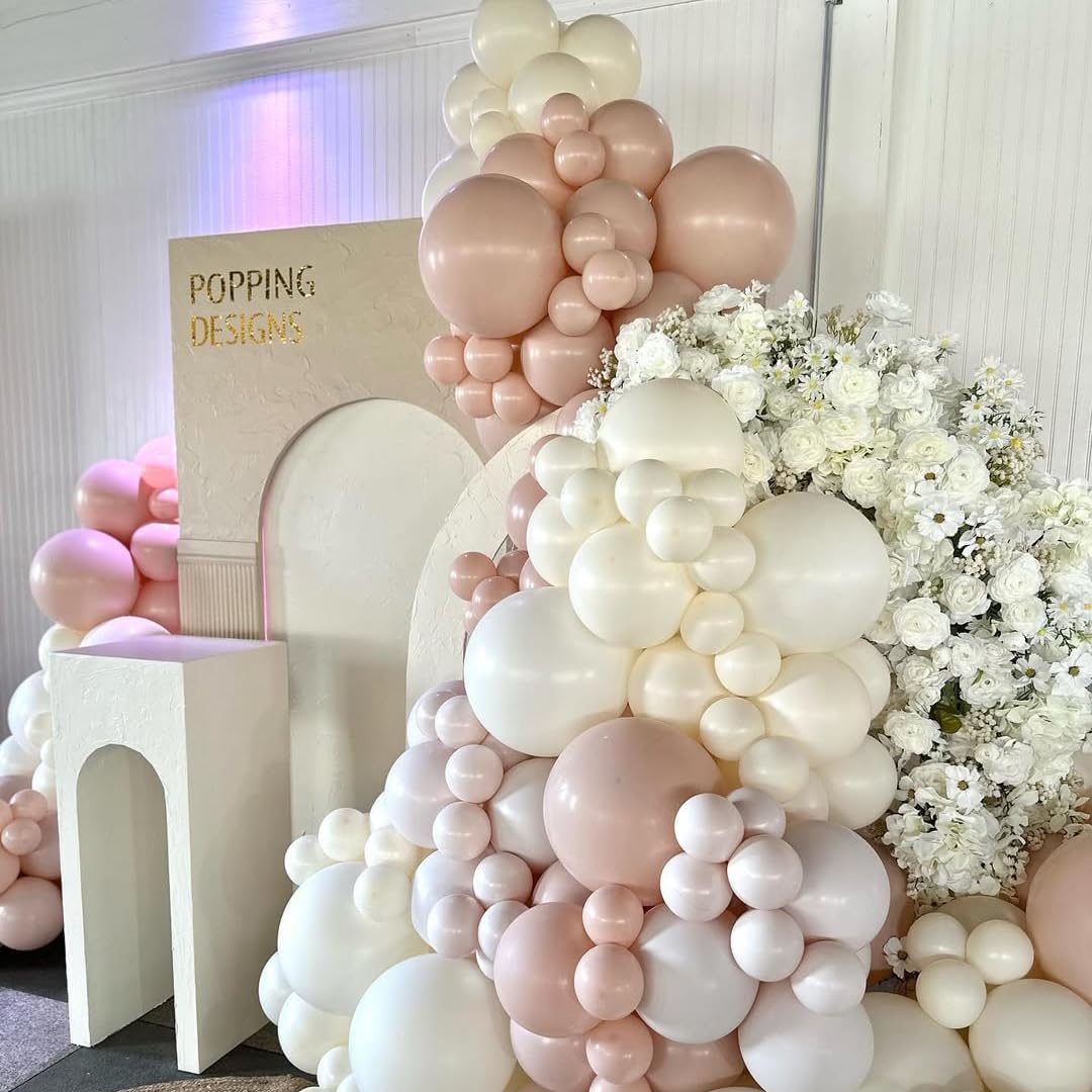 Pastel Pink and White Balloons, 12 Inch 35PCS Light Baby Pink Beige Cream White with Clear Latex Balloon for Girls Birthday Bachelorette Party Bridal Baby Shower Winter Party Decorations Supplies