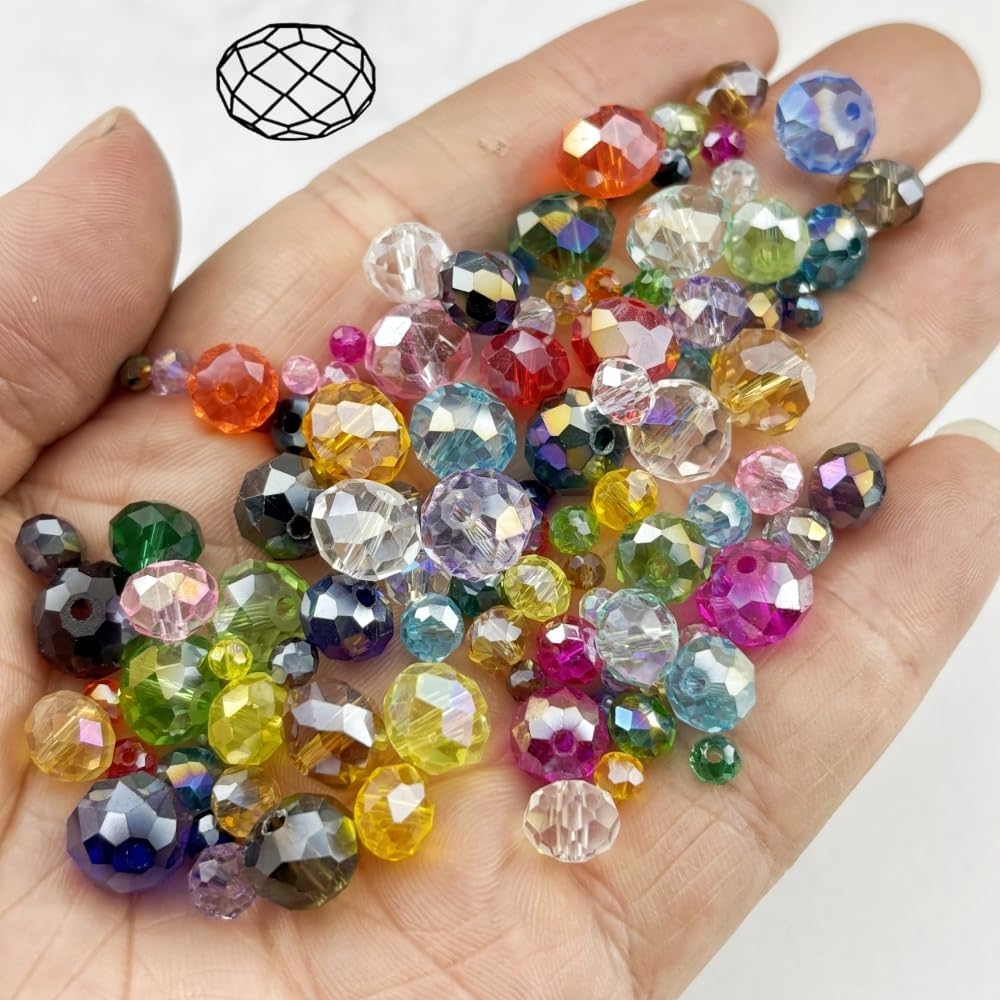 50pcs 10mm Crystal Glass Beads for Crafts Faceted Rondelle Glass Beads for Jewelry Making Crystal Spacer Beads for Necklaces Bracelets Earrings DIY Craft(Transparent AB)