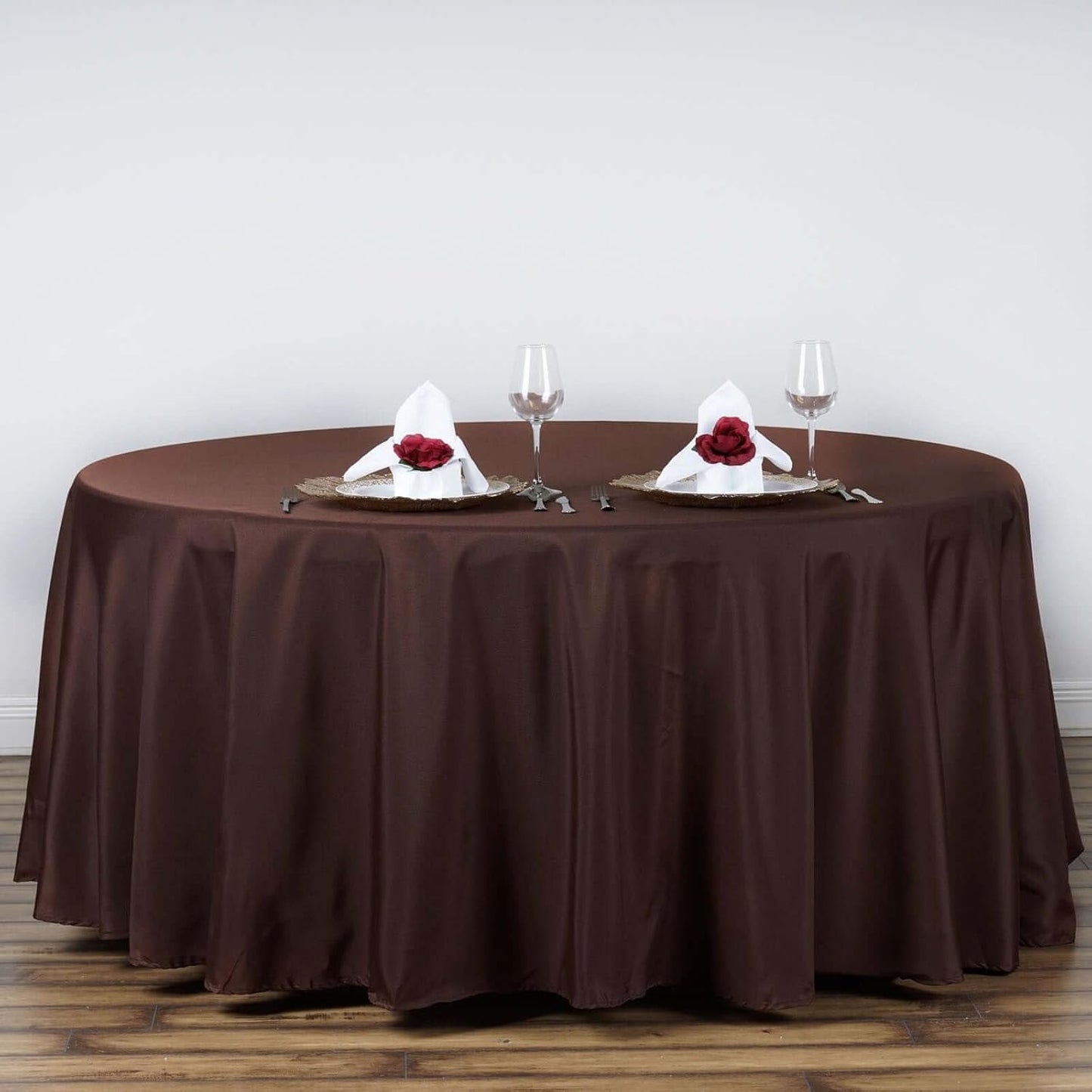 Efavormart Round Tablecloth, 120 Inch Stain & Wrinkle Resistant Washable Table Cloth, Decorative Polyester Fabric Table Cover for Banquet, Wedding, Dining - Chocolate