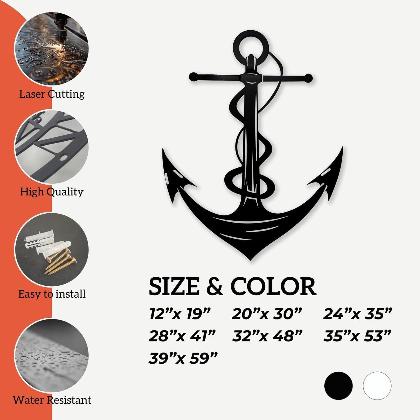 XXQ Anchor Metal Wall Decor, Anchor Metal Wall Art for Bedroom Living Room Dorm Antique Anchor Wall Decor Antique Metal Anchor Farmhouse Decor (Whhite, 32" x 48" / 81 x 121cm)