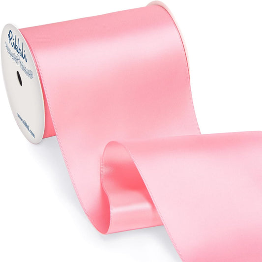 Ribbli Pink Satin Ribbon 4 Inch Wide Pink Ribbon for Wedding Chair Sash Grand Opening Ceremony Big Bows Gift Wrapping Floral Crafts Cake Decor-Double Faced Satin Continuous 10 Yards