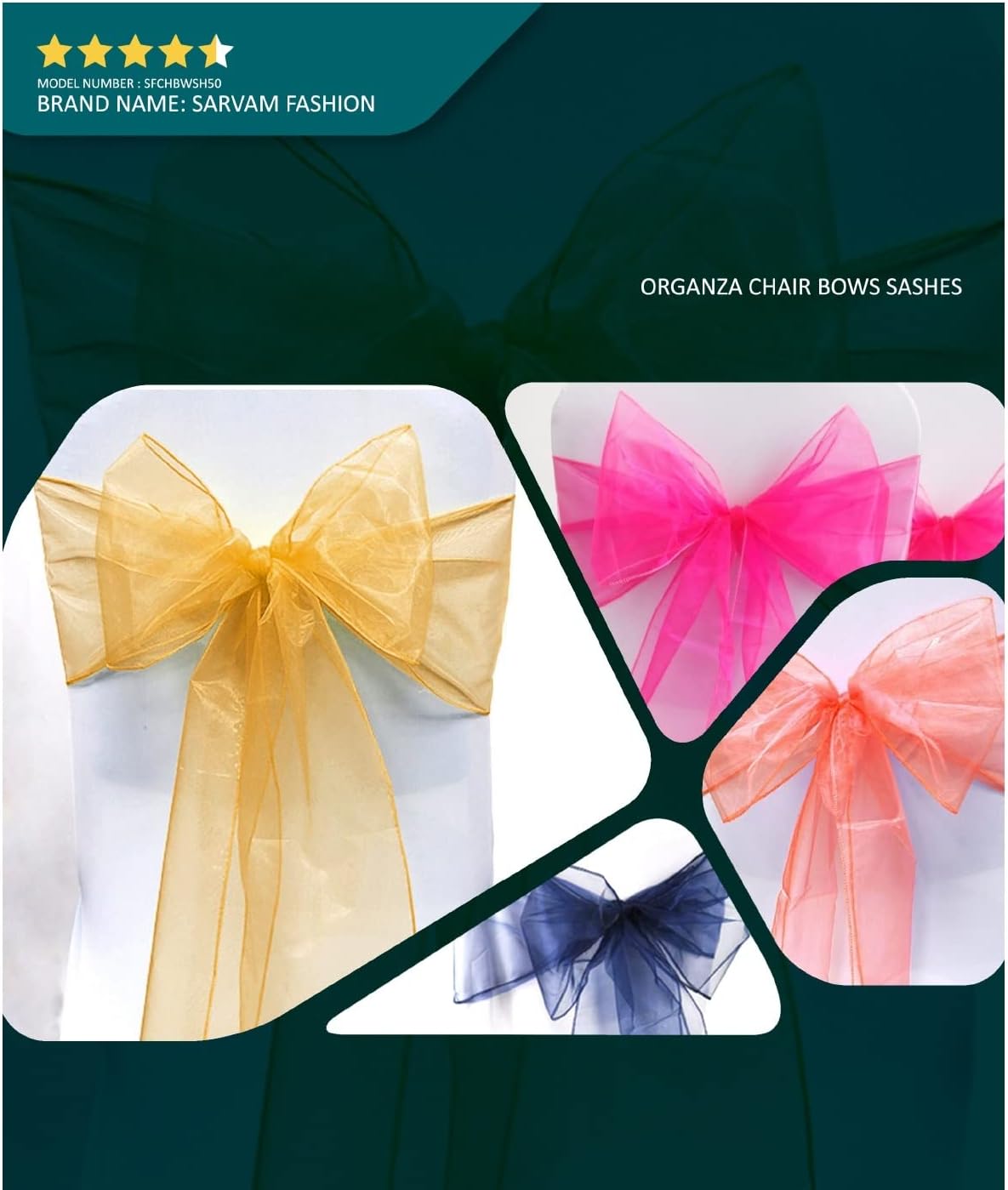 Organza Chair Bow Sash Décor Bows Sashes for Wedding Reception Events Banquets Decoration - (Pack of 25, Silver)