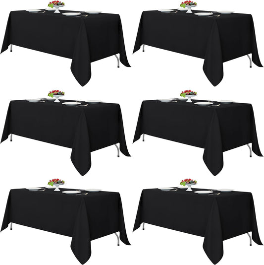Fitable Black Tablecloths for Rectangle Tables, 6 Pack - 70 x 120 Inches - Reusable and Washable Table Clothes for 6-8 Ft Tables, Polyester Fabric Table Covers for Wedding, Party, Banquet